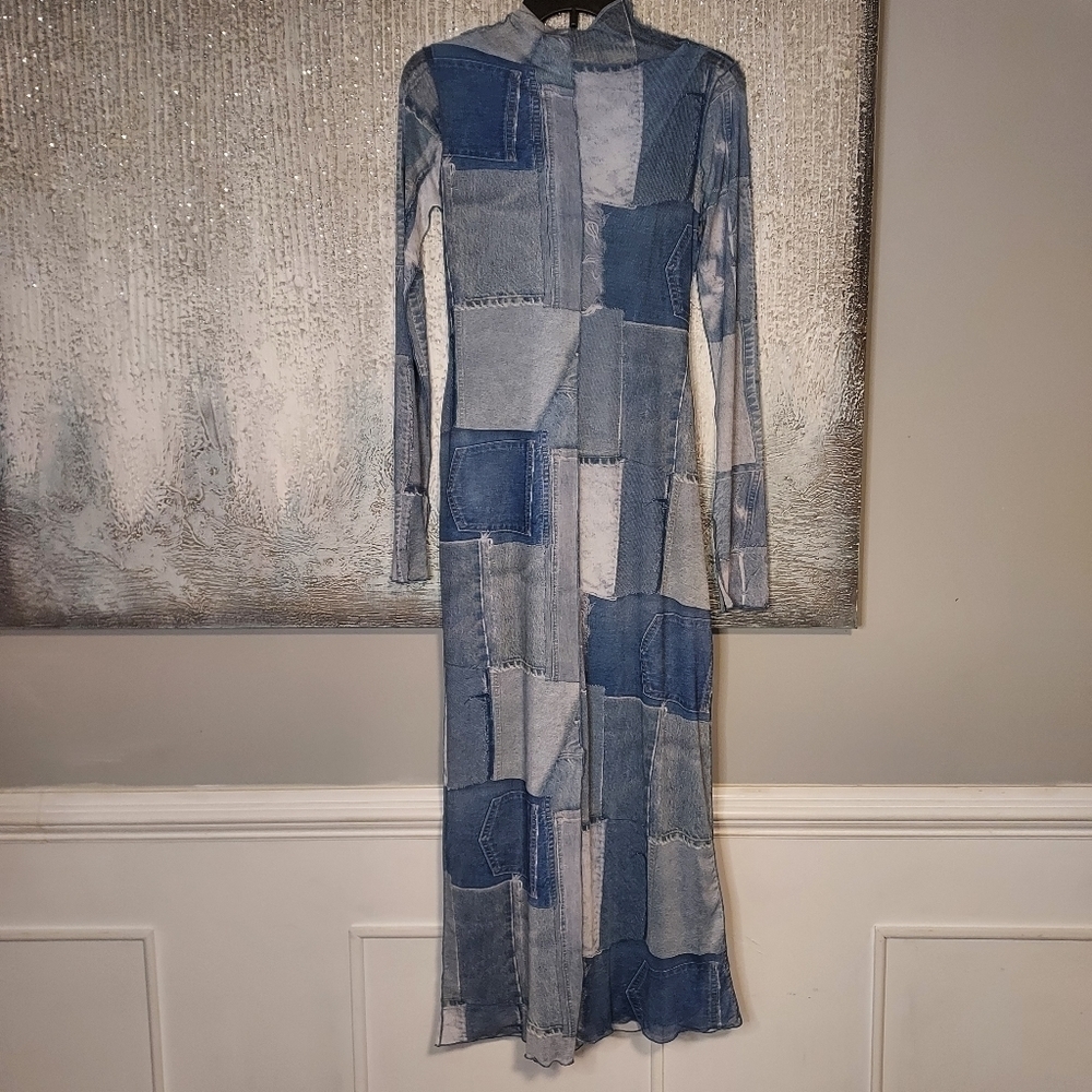 ZARA Patchwork Tulle Long Stretch Dress Size-M - Picture 10 of 15
